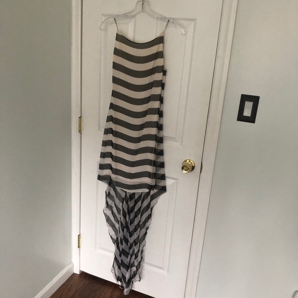 Lawrence Steele High Low Stripe Silk Dress - Picture 1 of 9